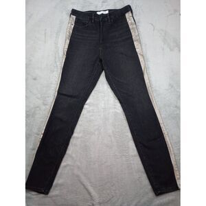 Athleta Womens Sculptek High Rise Silver Piping Denim Skinny Jeans Size 10 Black